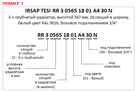 Как читать маркировку радиаторов IRSAP Tesi. Пример 1