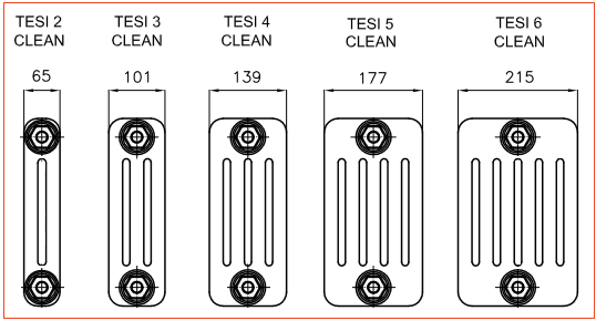 Варианты по глубине радиаторов IRSAP Tesi Clean